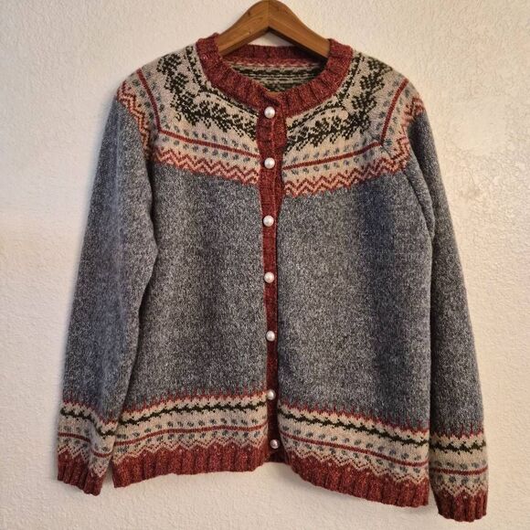 NWOT Vintage Fair Isle Soft Knitted Sweater Retro Argyle Crewneck Button Up Card - Picture 1 of 6